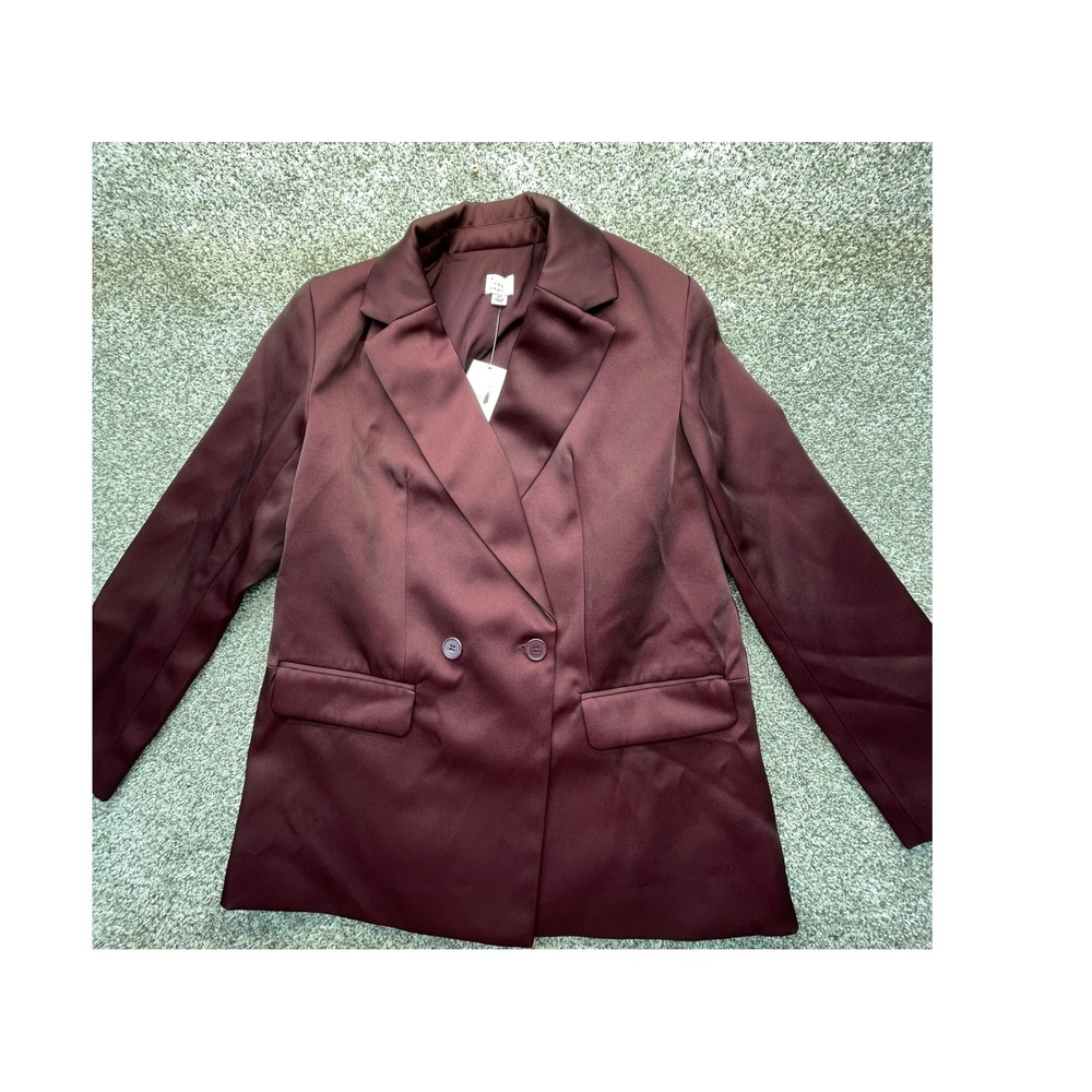 A New Day Blazer Women XS Burgundy NEW Satin Double Breasted